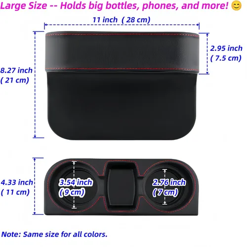 Vista 3 de Expansor de portavasos para automóvil y relleno de espacio para el asiento, funda de piel sintética con costuras, organizador de asiento delantero