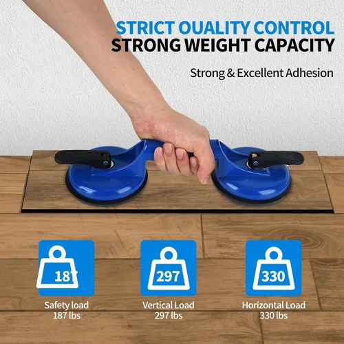 Vista 6 de Herramienta fijadora de huecos de piso para reparación de huecos de piso laminado, incluye ventosa y maza, kit azul