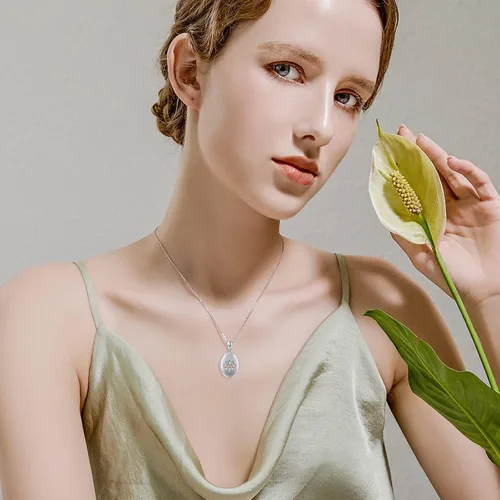 Vista 3 de Locket Necklace Sterling Silver MoonstoneLotus Pendant That Holds Pictures Meditation Locket Necklace Memory Jewelry Mother's Day Gifts for Women Mom