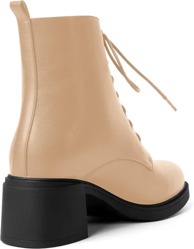 Vista 95 de ROSERWISH Botas altas de tacón bajo y grueso para mujer, con cordones, cómodas, modernas, con puntera redonda, de 2.5 pulgadas