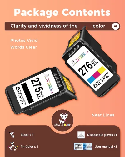 Vista 5 de Miss Deer Paquete de 2 cartuchos de tinta 275 y 276, repuesto compatible para Canon PG-275XL CL-276XL XL de alto rendimiento, para impresoras Pixma