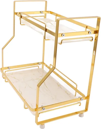 Vista 6 de Cryfokt Estante organizador de baño, estante de cocina de hierro, fácil montaje, estante de almacenamiento multiusos, gran capacidad para sala