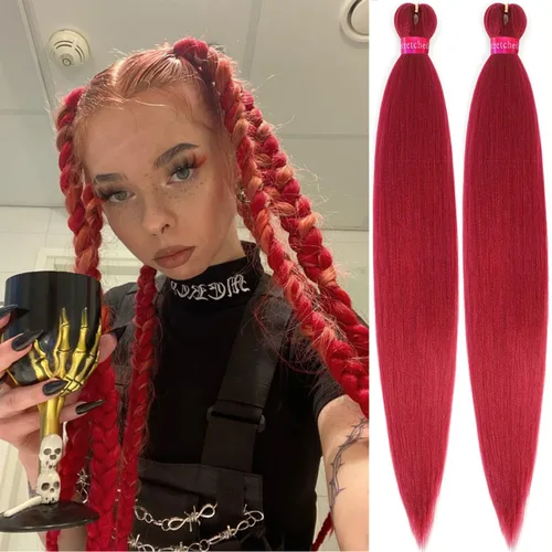Vista 57 de Cabello trenzado verde con lentejuelas de 26 pulgadas, preestirado, trenzas de textura Yaki, extensiones de cabello pre plumadas, 3 paquetes, fácil