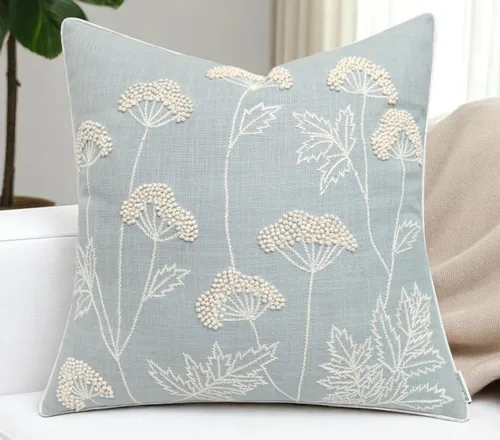Vista 11 de Rudransha Funda de almohada bordada a mano con flores silvestres, 18 x 18 pulgadas, algodón marfil, floreciente