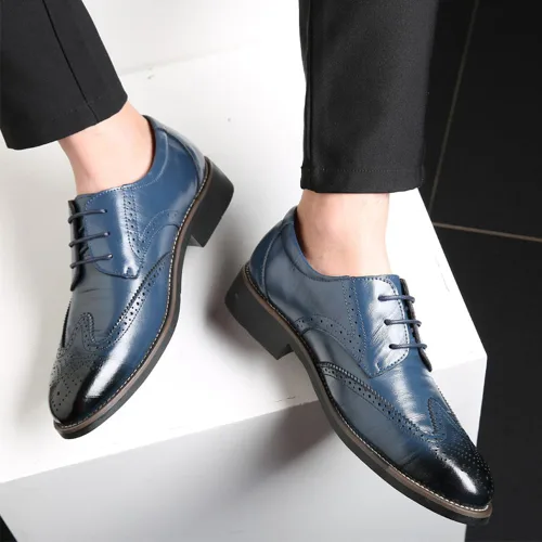 Vista 4 de Zapatos de vestir para hombre, zapatos clásicos con cordones, zapatos Oxford de negocios para hombres, boda, fiesta, moda, zapatos con punta de ala