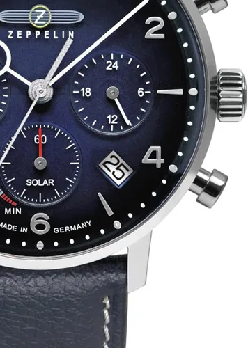 Vista 2 de Zeppelin Lz129 Hindenburg Reloj de cuarzo analógico para hombre con pulsera de cuero 8086-3n, Azul