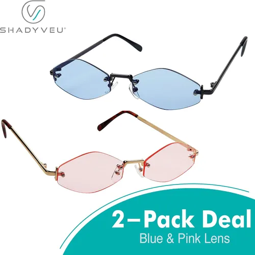 Vista 2 de ShadyVEU Lentes de sol delgados y estrechos con forma hexagonal de diamante sin montura de metal, color caramelo, lentes de tinte ajustados a la moda