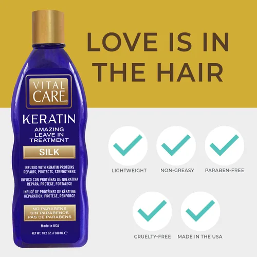Vista 4 de Vital Care Keratin Amazing Leave-In Treatment Silk - Tratamiento suave de queratina complejo capilar que no se quita para el uso diario, hidratante
