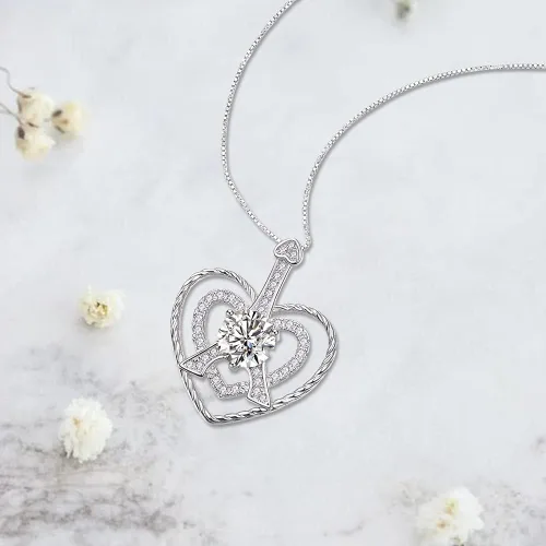 Vista 2 de SFERT Woman's Love Infinity Double Heart 925 Sterling Silver Pendant Necklace Valentine's Day Birthday Wedding Anniversary for Wife