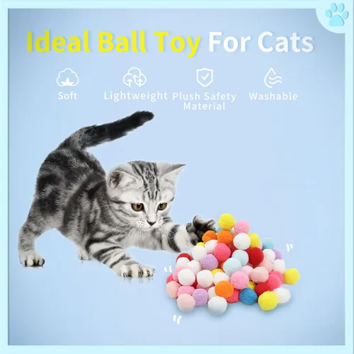 Vista 4 de 24 bolas coloridas para mascotas, bolas de felpa suave, pelota de juguete favorita del gato, juguete interactivo para gatos.
