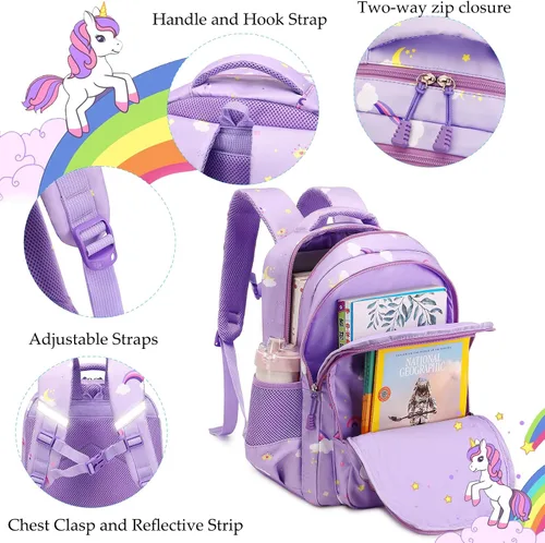 Vista 60 de Juego de mochila para niñas con diseño de unicornio, mochila escolar para niños, mochila para libros para niñas, set 3 en 1, regreso a clases