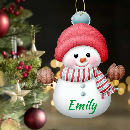 Vista 3 de 7 adornos de Navidad personalizados de muñeco de nieve 2023 con nombres, árbol de Navidad, decoración colgante de madera, familia de 2, 3, 4, 5, 6