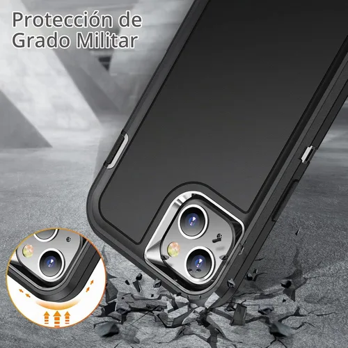 Vista 8 de Funda para iPhone 13/14, híbrida 3 en 1, mate, delgada, para Negro