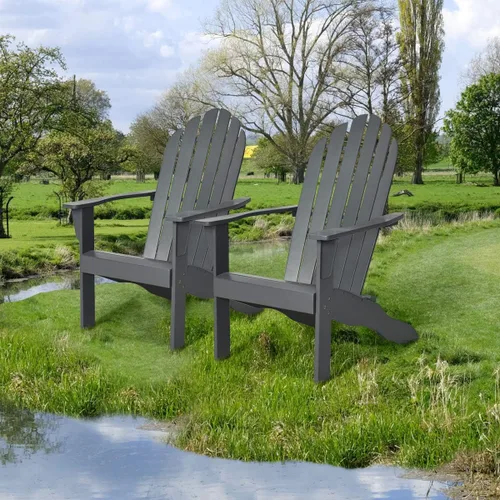 Vista 2 de Giantex Adirondack - Silla de madera de acacia para exteriores con capacidad de peso de 350 libras, sillón resistente a la intemperie para patio Gris