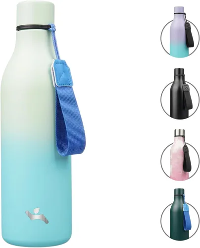 Vista 17 de Konokyo Botella de agua aislada con correa, botella de agua de acero inoxidable de 18 onzas de doble pared con aislamiento al vacío, frasco de Verde