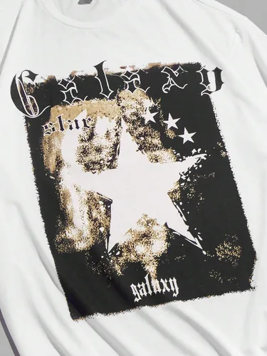 Vista 3 de GORGLITTER Camiseta de manga corta con cuello redondo y estampado de estrellas para hombre