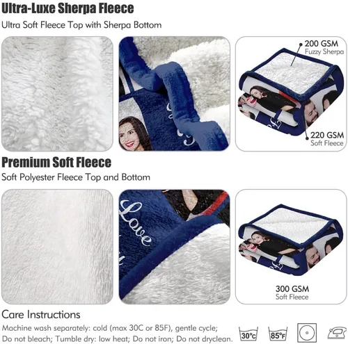 Vista 2 de Manta de Forro Polar Sherpa con Foto Personalizada - Suave, Cálida, Esponjosa - Regalos Personalizados para Parejas, Novio, Novia - Manta con Imagen