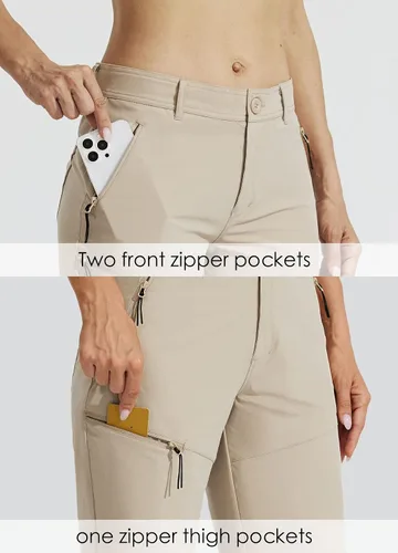 Vista 3 de Willit Pantalones cortos largos de senderismo para mujer de 10 pulgadas, de secado rápido, atléticos, de verano, con bolsillos