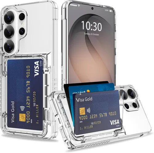 Vista 31 de Funda tipo cartera para iPhone 13 Pro Max con 3 ranuras para tarjetas de crédito, a prueba de golpes, híbrida, resistente, transparente Cubierta