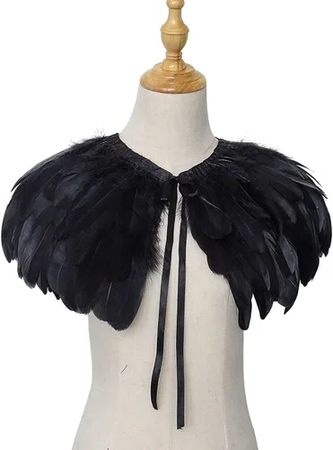 Vista 6 de L'VOW Estola de capa de plumas de moda negro blanco beige chal iridiscente