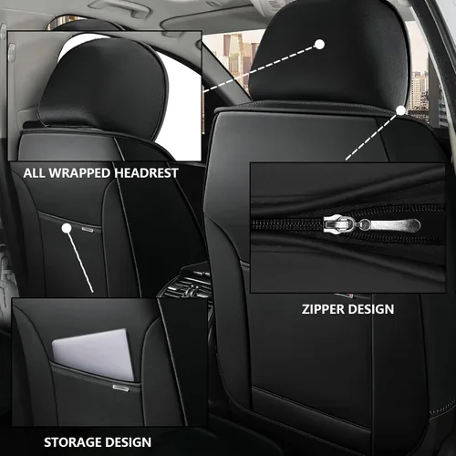 Vista 3 de Fundas de asiento de automóvil para Dodge Ram 3500 2004-2011, funda de asiento de piel sintética impermeable, suave, transpirable, con bolsillos