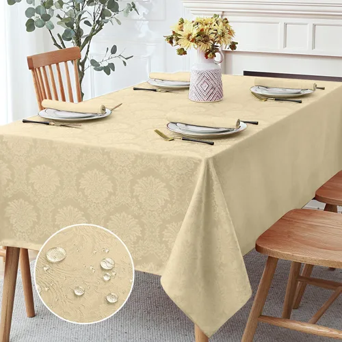 Vista 22 de Romanstile Mantel rectangular de jacquard de primavera, impermeable, diseño floral de damasco, manteles decorativos de tela pesada para cenas