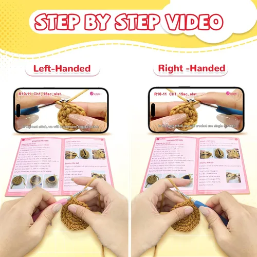 Vista 4 de SGIBYN Kit de Ganchillo para Principiantes con Tutoriales en Video Paso a Paso, Kit de Amigurumi de Pollos de Ganchillo de Inicio para Adolescentes