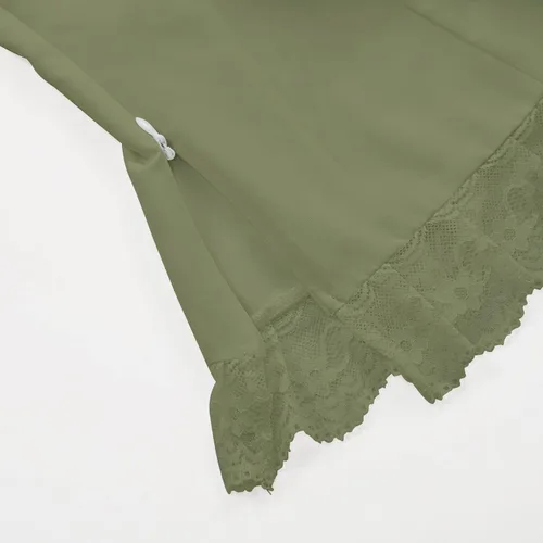 Vista 7 de Blusas elegantes de encaje de manga corta para mujer, cuello alto, color liso
