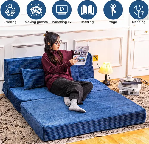 Vista 7 de Cvortll Sofá cama plegable, silla convertible con almohada, sofá plegable de espuma viscoelástica de alta densidad, sofá futón plegable para sala