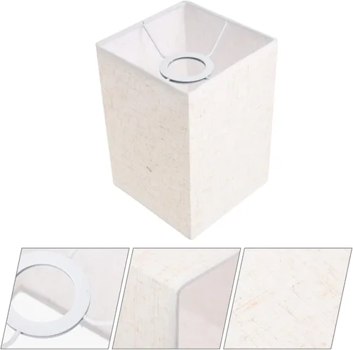 Vista 6 de Pantalla rectangular de lino para lámpara de tela blanca con clip, cubierta de luz, reemplazo de pantalla beige