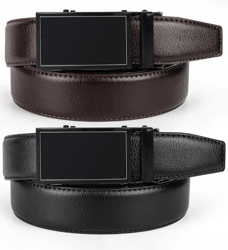 Vista 2 de Cinturones de trinquete para hombre, paquete de 2 unidades, cinturones deslizantes ajustables, cinturones sin agujeros para regalos, vestido casual