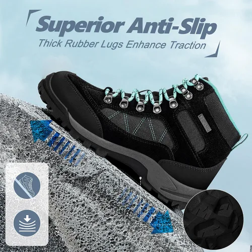 Vista 3 de R CORD Botas de senderismo para mujer, botas de senderismo impermeables, ligeras, transpirables, antideslizantes, duraderas, botas de senderismo