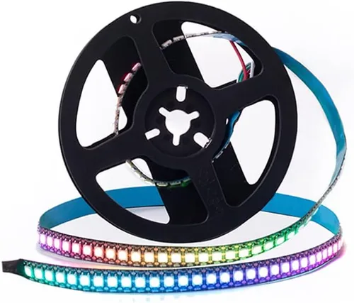 Vista 4 de WS2812B Tira de luz LED direccionable individual 100Pixels/m SMD 5050 RGB Pixel Strip DC5V (3.2FT 100LEDS no impermeable, PCB blanco)