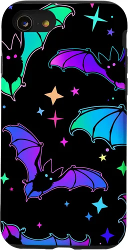 Vista 18 de iPhone 16 Gótico Bat Halloween Patrón Spooky Bats Lover Regalo en funda negra