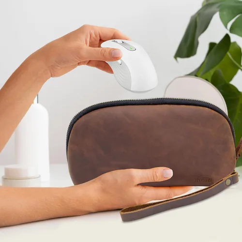 Vista 7 de Bolso de cuero para tecnología con cables y cargadores Bolso de tecnología Bolso de accesorio de viaje con cremallera Estuche organizador