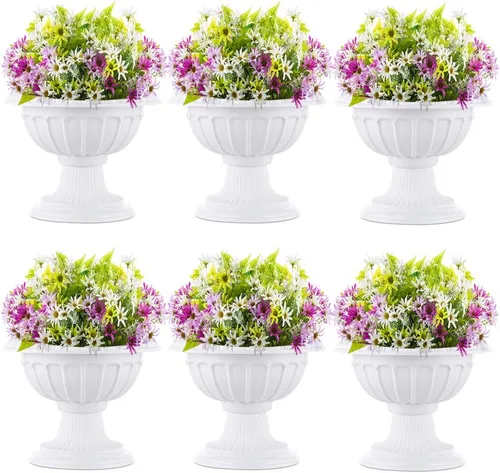 Vista 6 de NUPTIO Urn Planters for Front Porch: 19.7 Inch Set of 2 Black Pedestal Pots