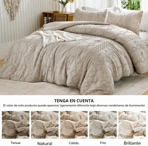 Vista 7 de Andency Edredón individual caqui, ropa de cama geométrica copetuda de 2 01 - Caqui