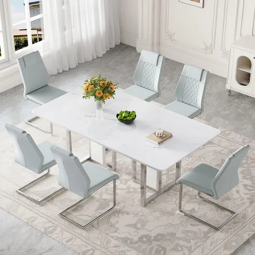Vista 29 de Juego de mesa de comedor Marle blanca de 63 pulgadas para 4