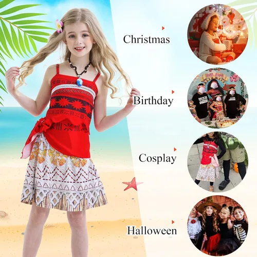 Vista 5 de COTRIO Vestido de princesa para niñas, disfraz de Halloween para niñas, disfraz de fiesta de cumpleaños, conjunto de 2 piezas con falda corta