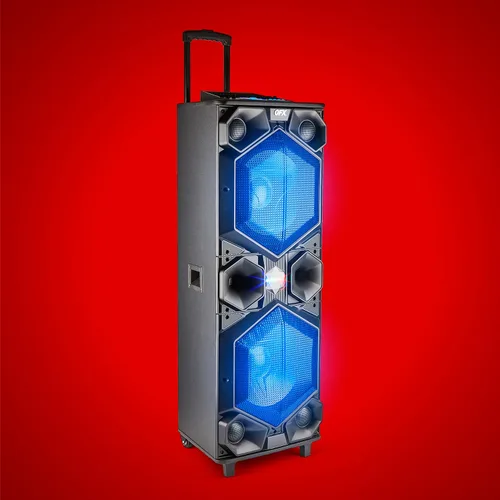 Vista 3 de QFX Altavoces Bluetooth grandes profesionales E-1500 Sistema de altavoces PA portátiles Woofers duales de 15 pulgadas, tweeter de 1.5 pulgadas