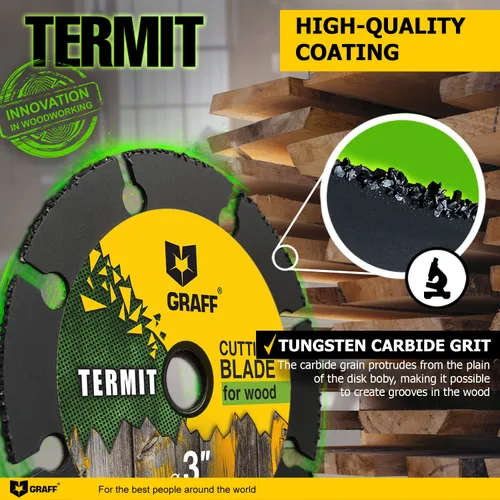 Vista 4 de GRAFF Termit - Rueda de corte de 3 pulgadas para madera, laminado, plástico, disco de corte de madera para amoladora de troquel de 3/8 pulgadas