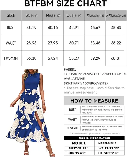 Vista 6 de BTFBM Vestidos casuales de verano sin mangas para mujer, para primavera, cuello redondo, retazos, bohemio, floral, con volantes, vestido midi