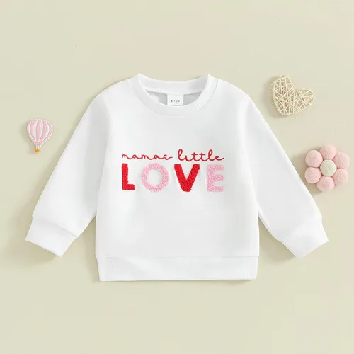 Vista 2 de SOLILOQUY Traje de San Valentín para bebé, niña, niño, amor, estampado de corazón, sudadera de manga larga, sudadera de otoño para bebé