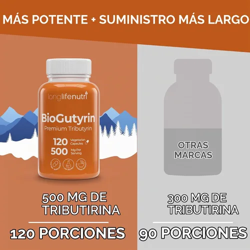 Vista 3 de BioGutyrin - Tributirina 500 mg, suplemento postbiótico para la función intestinal y absorción de nutrientes, 120 cápsulas vegetarianas, ácido