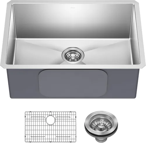 Vista 12 de Kraus Standart PRO - Fregadero de cocina de montaje inferior con tazón individual para bar de acero inoxidable, calibre 16, 10 pulgadas, KHU101-10