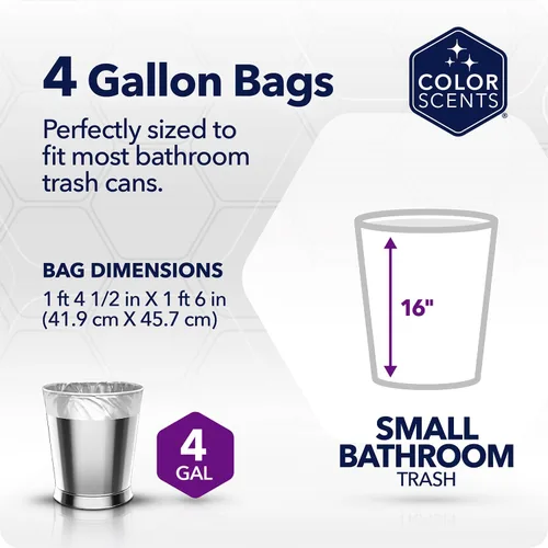 Vista 2 de Bolsas de basura pequeñas Color Scents - 4 galones, 480 bolsas en total (8 paquetes de 60 unidades), amarre de solapa - Bolsa lavanda en aroma a