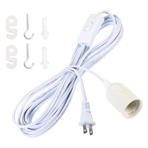 Vista 9 de PATIKIL Cable de luz colgante de 15 pies, paquete de 2 lámparas colgantes de extensión con interruptor de encendido/apagado enchufe para bombilla