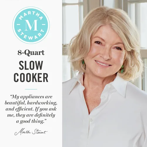 Vista 2 de Martha Stewart Olla de cocción lenta de 8 cuartos de galón, programable con temporizador, 3 ajustes de calor (bajo, alto, cálido), cerámica