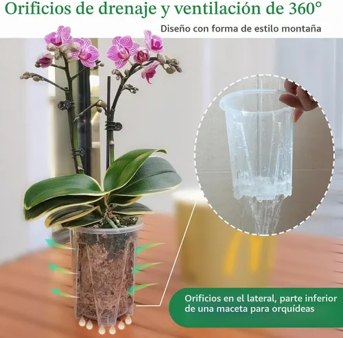 Vista 3 de Maceta de orquídeas, 3.9 pulgadas de ancho x 4.8 pulgadas de alto, macetas de orquídeas con agujeros, maceta de plástico transparente resistente