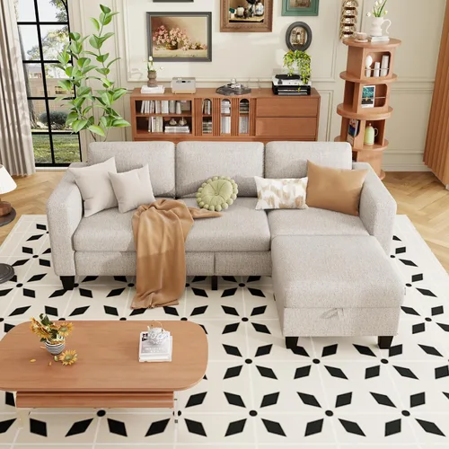 Vista 9 de ZeeFu Sofás modulares y modulares para sala de estar, sofá modular en forma de L de 3 plazas de 78 pulgadas con otomana de almacenamiento, moderno